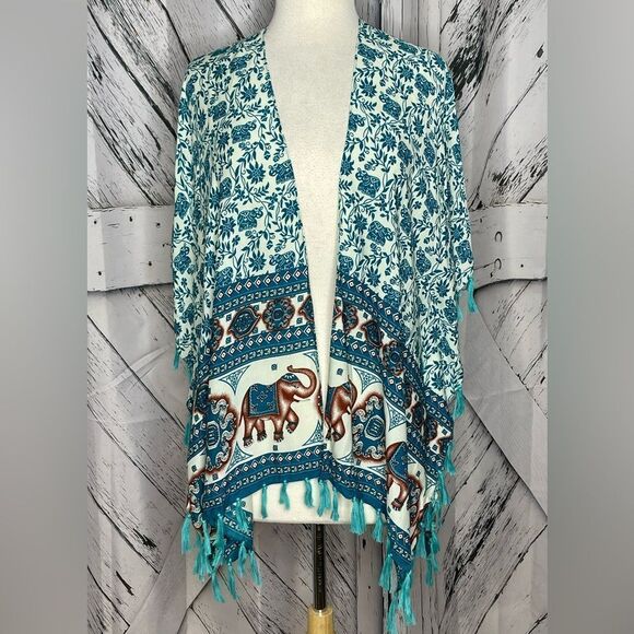 KIMONO ELEPHANTS TASSELS O/S - Picture 1 of 5